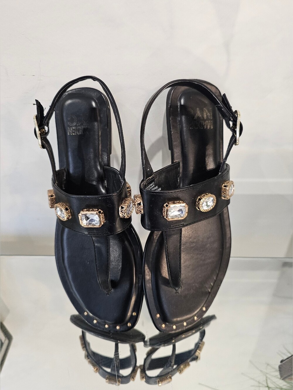Steve Madden Black Jeweled Sling Sandals